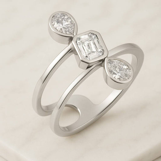 East To West Emerald Cut Diamond Engagement Ring Certified Labgrown Diamond Ring