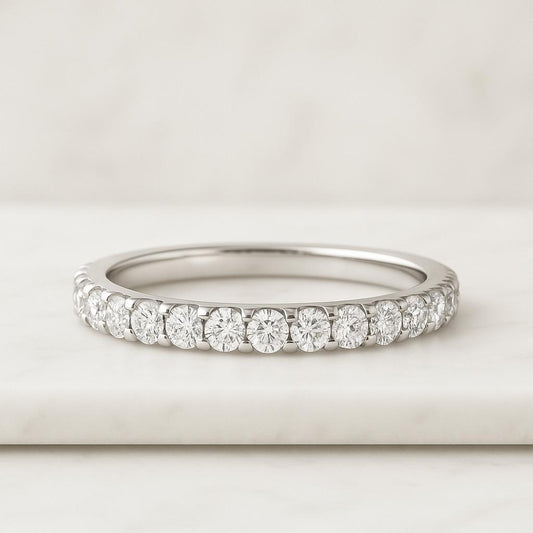 East To West Wedding Band Round Cut Colorless Moissanite Engagement Band