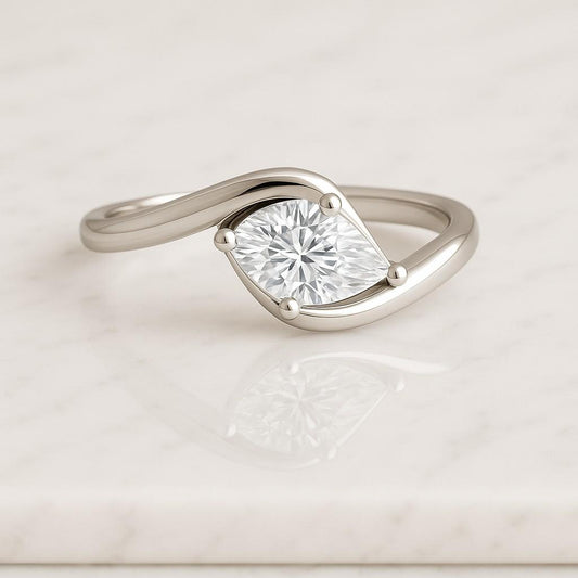 East West Marquise Cut Solitaire Ring Available Modern Minimalist Half Bezel Engagement Ring