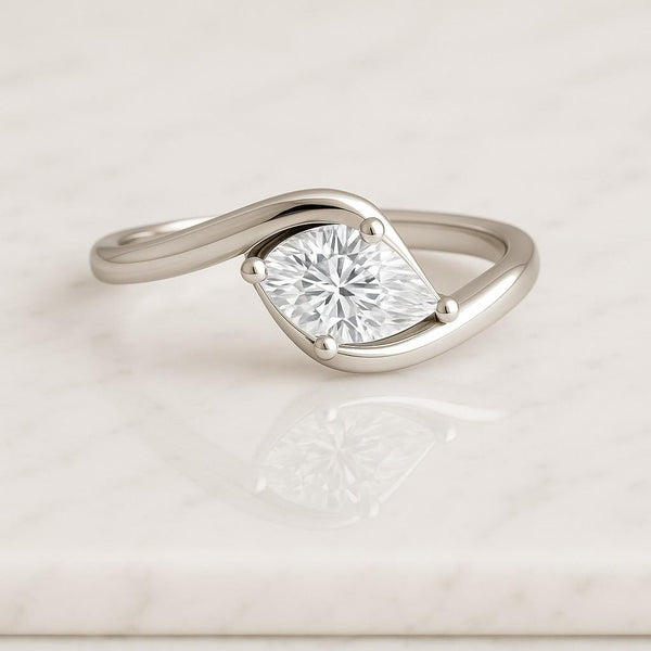 East West Marquise Cut Solitaire Ring Available Modern Minimalist Half Bezel Engagement Ring