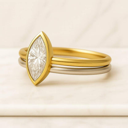 East West Marquise Cut Solitaire Ring Marquise Solitaire Full Bezel Set Ring 14K Solid Yellow Gold Anniversary Gift