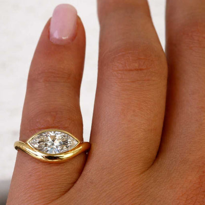  East West Marquise Lab-Grown Diamond Engagement Ring Marquise Ring Proposal Ring for Her Solid Gold Ring for Her