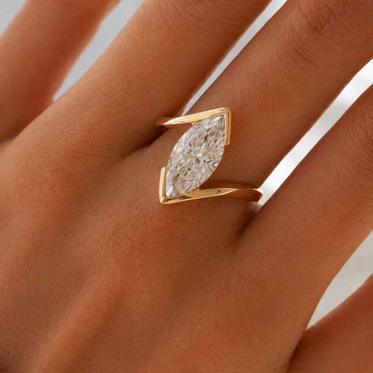 East West Marquise Lab-Grown Diamond Engagement Ring Marquise Ring for Her Solid Gold Ring for Her