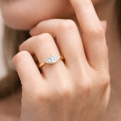 Marquise Cut Engagement Ring, East West Solitaire Ring, Yellow Gold Moissanite Promise Ring, East West Marquise Ring, Anniversary Gift
