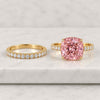 Vivid Pink Cushion Cut Lab Grown Diamond Bridal Ring Set