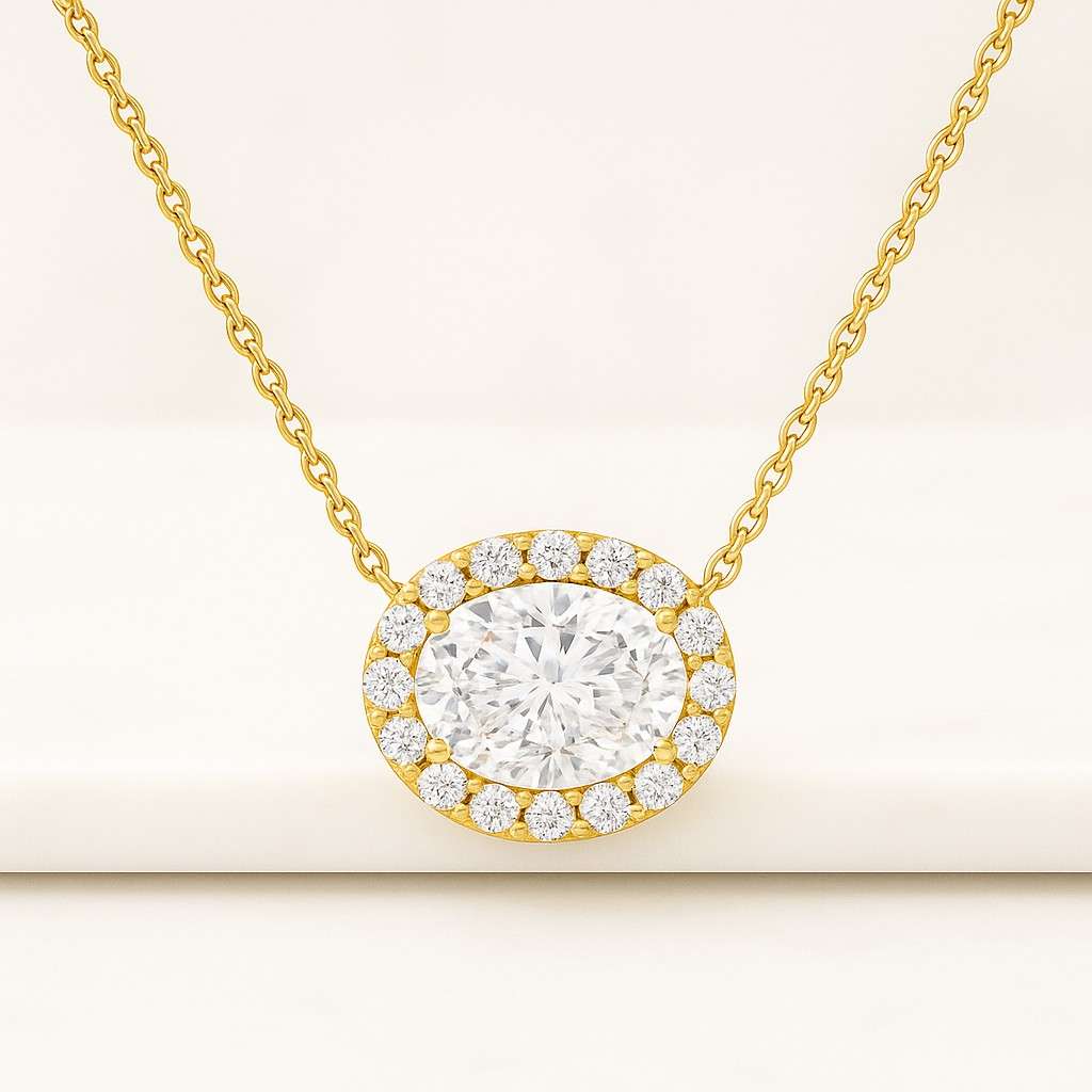 East West Oval Lab Grown Diamond Pendant 10K White Gold Necklace