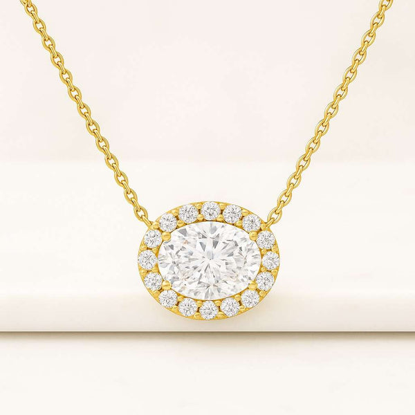 East West Oval Lab Grown Diamond Pendant 10K White Gold Necklace