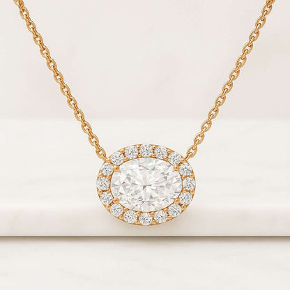 East West Oval cut Lab Grown Diamond Pendant 14k Gold Necklace Jewelry Wedding Necklace