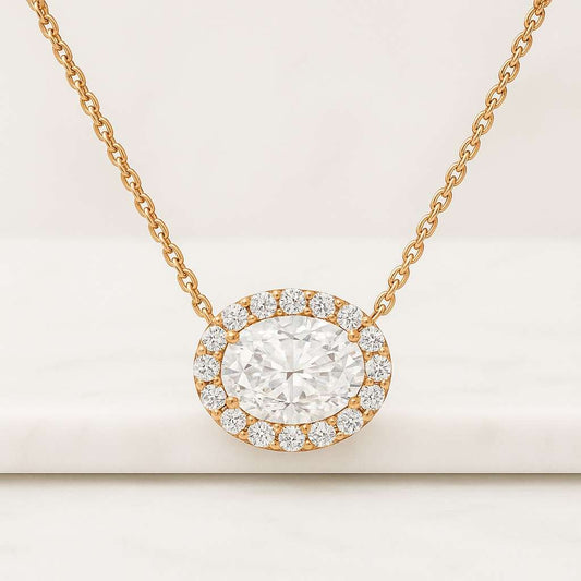 East West Oval cut Lab Grown Diamond Pendant 14k Gold Necklace Jewelry Wedding Necklace