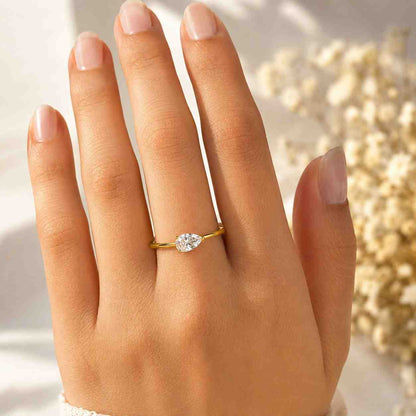 East West Pear Cut Lab Grown Diamond Engagement Ring, 925 Sterling Silver Teardrop Proposal Ring, Solitaire Wedding Ring, Minimalist Ring