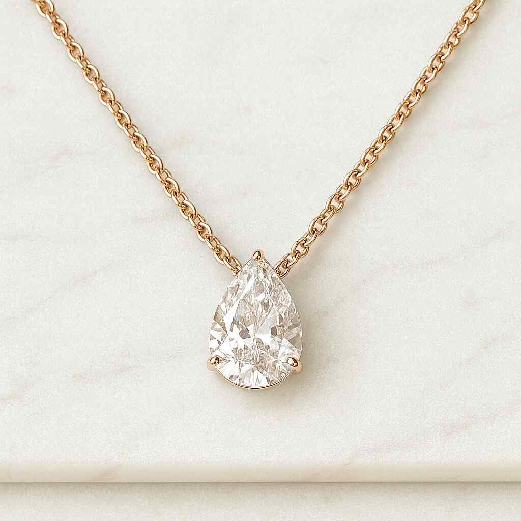 East West Pear Cut Lab Grown Diamond Pendant Solitaire Necklace with Chain Sterling Silver or Gold Pendant