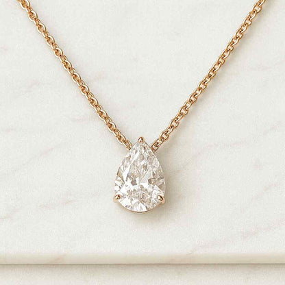 East West Pear Cut Lab Grown Diamond Pendant Solitaire Necklace with Chain Sterling Silver or Gold Pendant