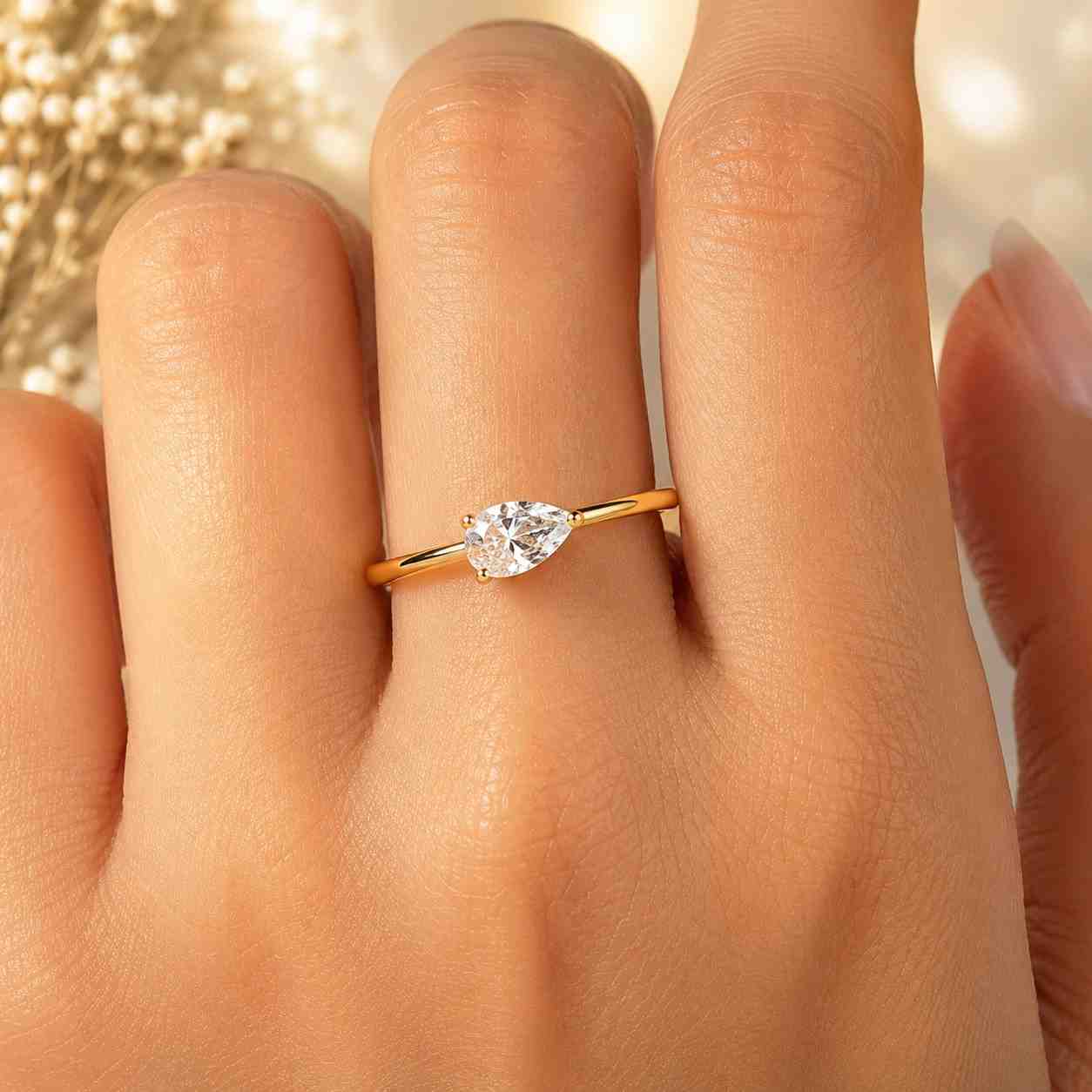 east west pear solitaire ring / diamond pear cut ring / pear engagement ring / east west ring / moissanite pear engagement ring / pear ring