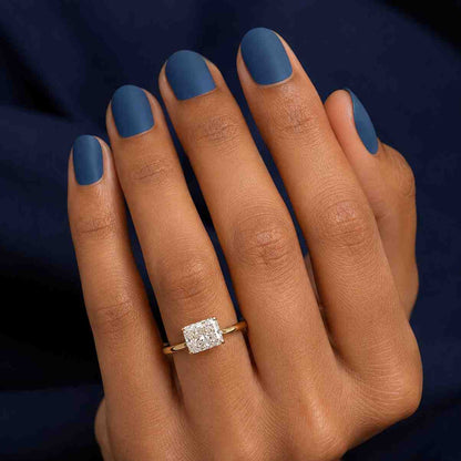 East West Radiant Lab Grown Diamond Hidden Halo Engagement Ring, 14k Gold Solitaire Ring