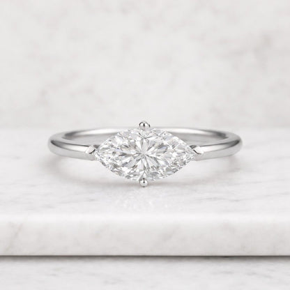 East West Solitaire Ring, Marquise Amazing Diamond Ring, 18k Yellow Gold Moissanite Ring, Four Prong Set Wedding Ring, Daily Wear Jewelry
