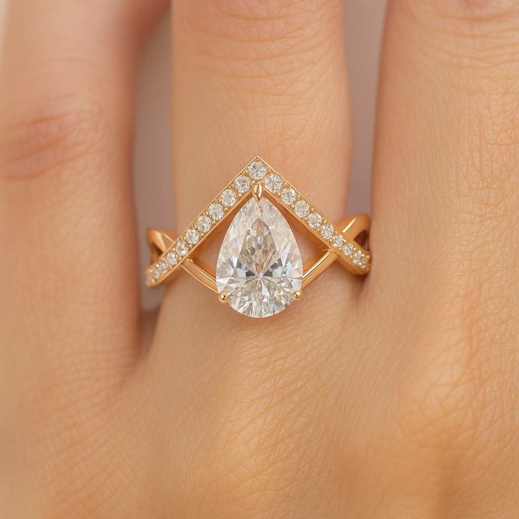 Eco Friendly Diamond Solitaire Wedding Ring Pear Cut Diamond Curved Proposal Ring For Women Ring For Mothers Day Gift Twist Band