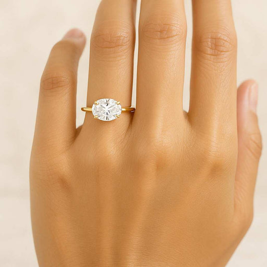 Eco Friendly Diamond Wedding Ring For Her Oval Lab Grown Diamond Engagement Ring East to West Wedding Ring 1st Anniversary Ring Gift for Wife Horizontal Diamond Ring for