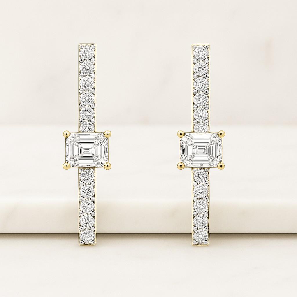 Elegant 18K Gold Emerald Hoops Green Emerald Huggie Earrings  Fine Jewelry Gift for Her Classic Gold and Diamond Accent Earring