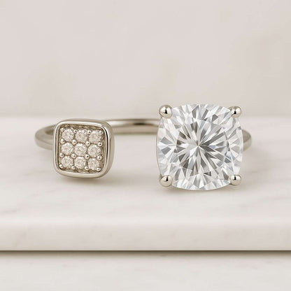 Elegant 5.50 TCW Princess With Pear Cut Moissanite Toi Et Moi Platinum Ring