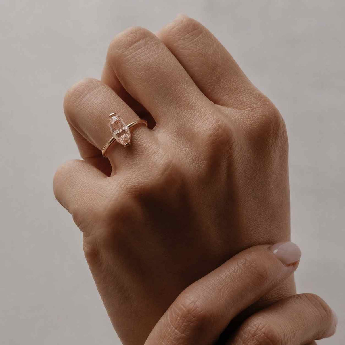 Elegant Champagne Step Oval Cut Wedding Ring, East to West Lab Grown Diamond Engagement Ring, 