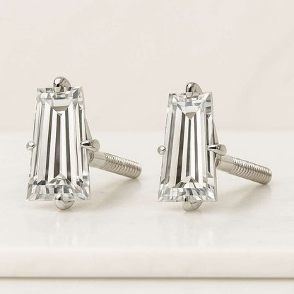 Elegant Earrings for Anniversary Gift Baguette Cut Stud Bezel Set Moissanite Earring 14k Yellow Gold Gift