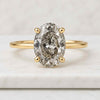 Solid Gold Oval Cut Salt And Pepper Diamond Solitaire Engagement Ring