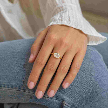 Elegant Oval Moissanite Bezel Set Engagement Ring | 14K Gold Solitaire Ring | Modern Minimalist Proposal Ring | Anniversary Gift

