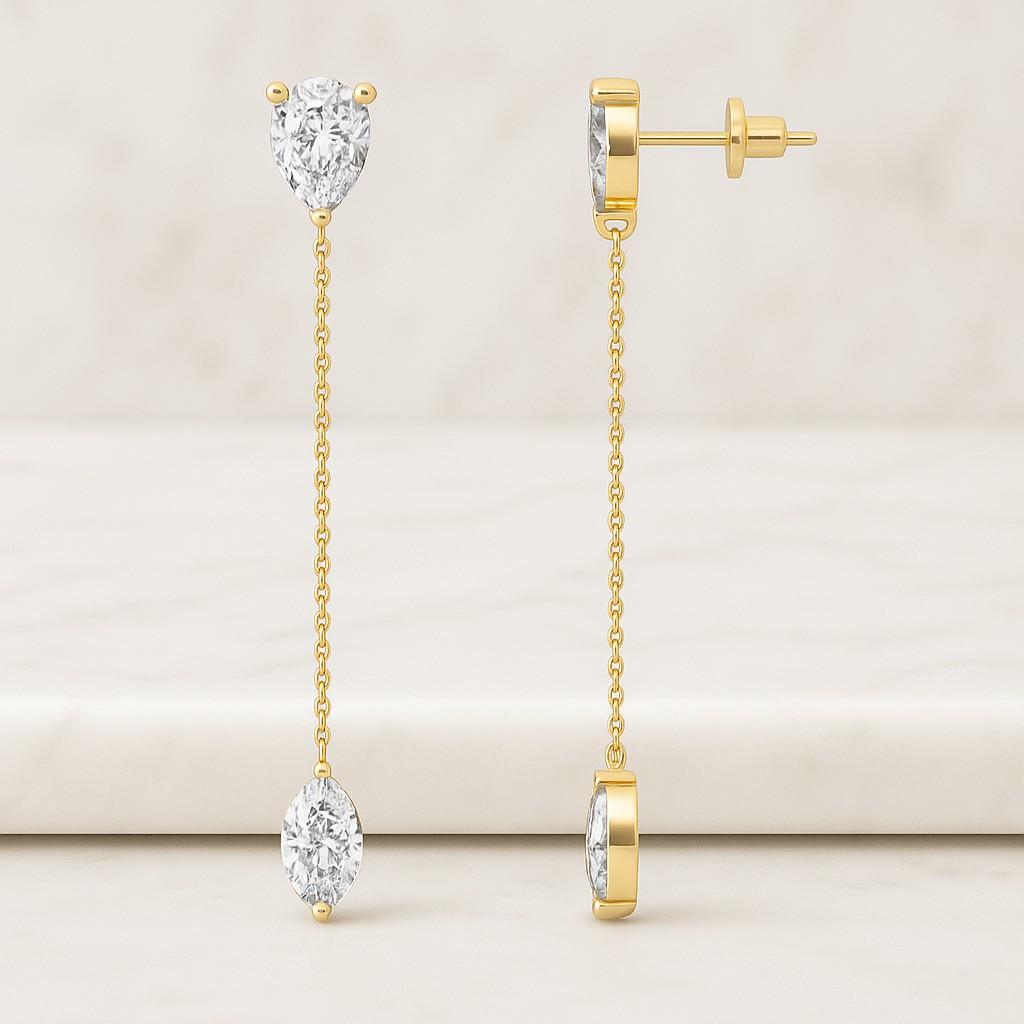Elegant Pear Shape Lab Grown Diamond Drop Hoop Earrings