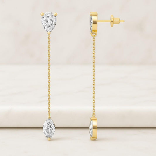 Elegant Pear Shape Lab Grown Diamond Drop Hoop Earrings
