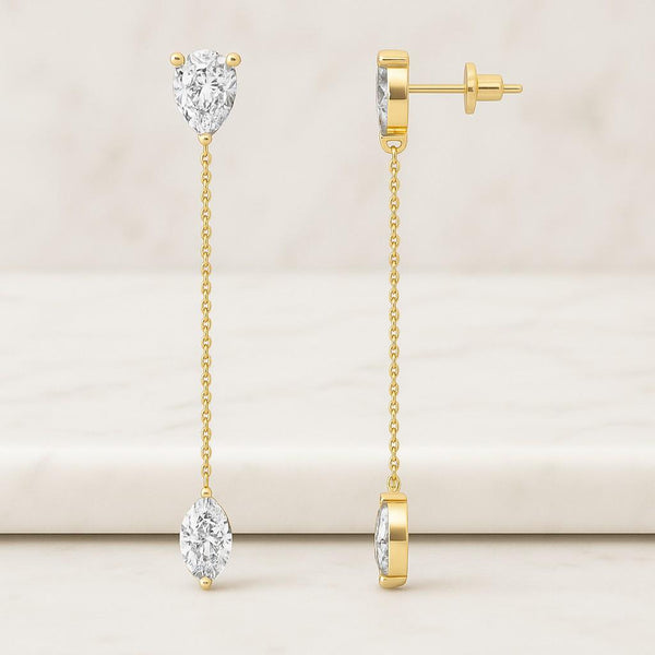 Elegant Pear Shape Lab Grown Diamond Drop Hoop Earrings