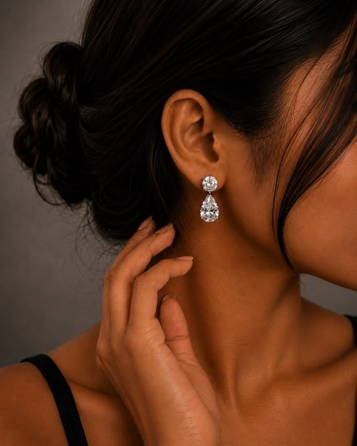 Elegant Pear Shape Lab Grown Diamond Drop Hoop Earrings | Pear Cut & Round Diamonds | D VVS2 Certified Diamonds
