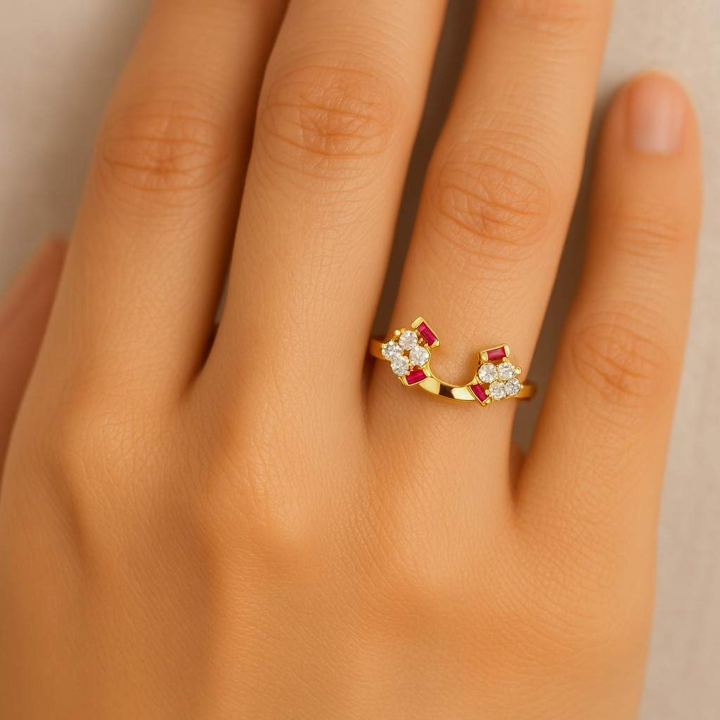 Elegant Pink White Baguette Crystal Ring Statement Band Dainty Sparkling Womens Jewellery