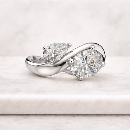 1 to 3CT Oval Lab Grown Diamond Engagement Ring, 14K Gold East-West Ring