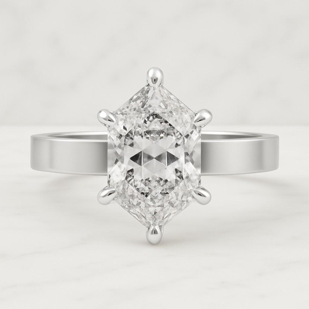 Anniversary Gift Ring for Women Elongated Hexagon Cut Diamond Ring