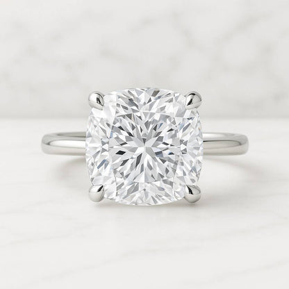 Cushion Cut Lab Grown Diamond Ring Solitaire Hidden Halo Engagement Ring Pave Cathedral Setting Anniversary Ring