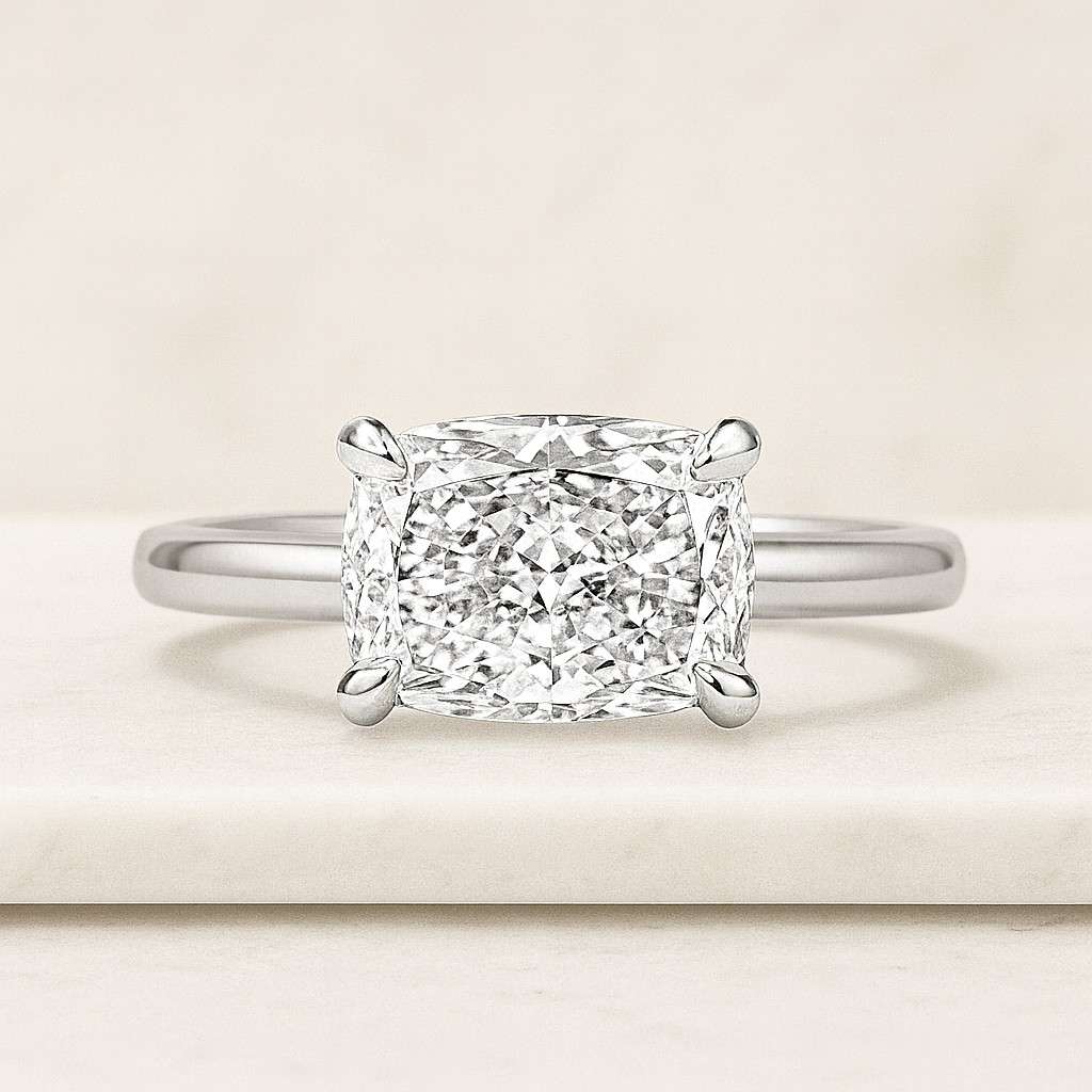 Elongated Cushion Diamond Engagement Ring Solitaire Cushion Anniversary Ring 4 Claw Prong Set Ring Genuine Lab Grown Diamond Proposal Ring