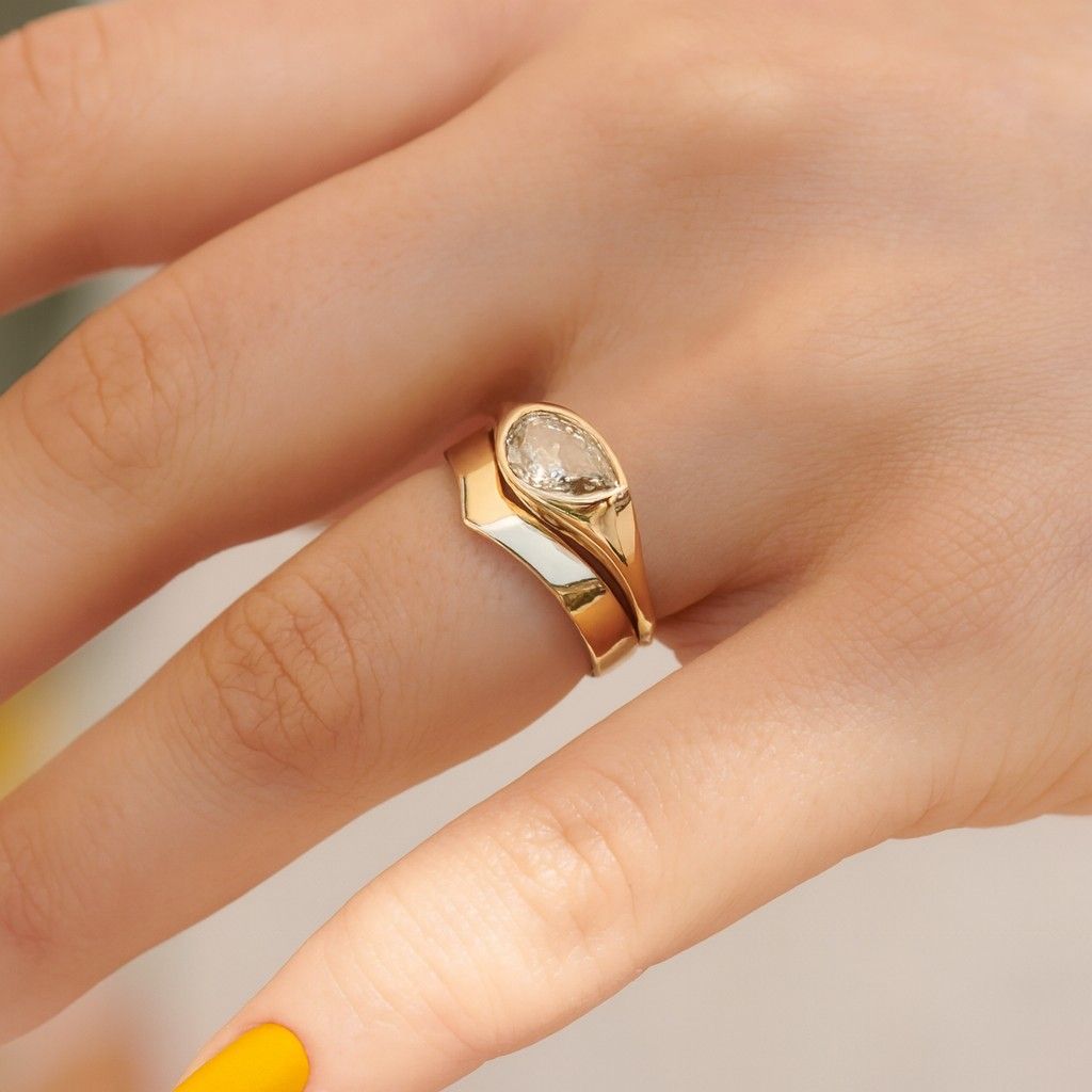 Elongated Hexagon Cut Diamond Engagement Ring, Solitaire Elegant Ring Dainty Bridal Wedding Ring 14K Yellow Gold Anniversary Gift Ring