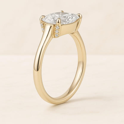 Elongated Hidden Halo Cushion Solitaire Ring Elongated Colorless 4Ct Cushion Cut Moissanite Ring 14K Yellow Gold Cushion Wedding Ring