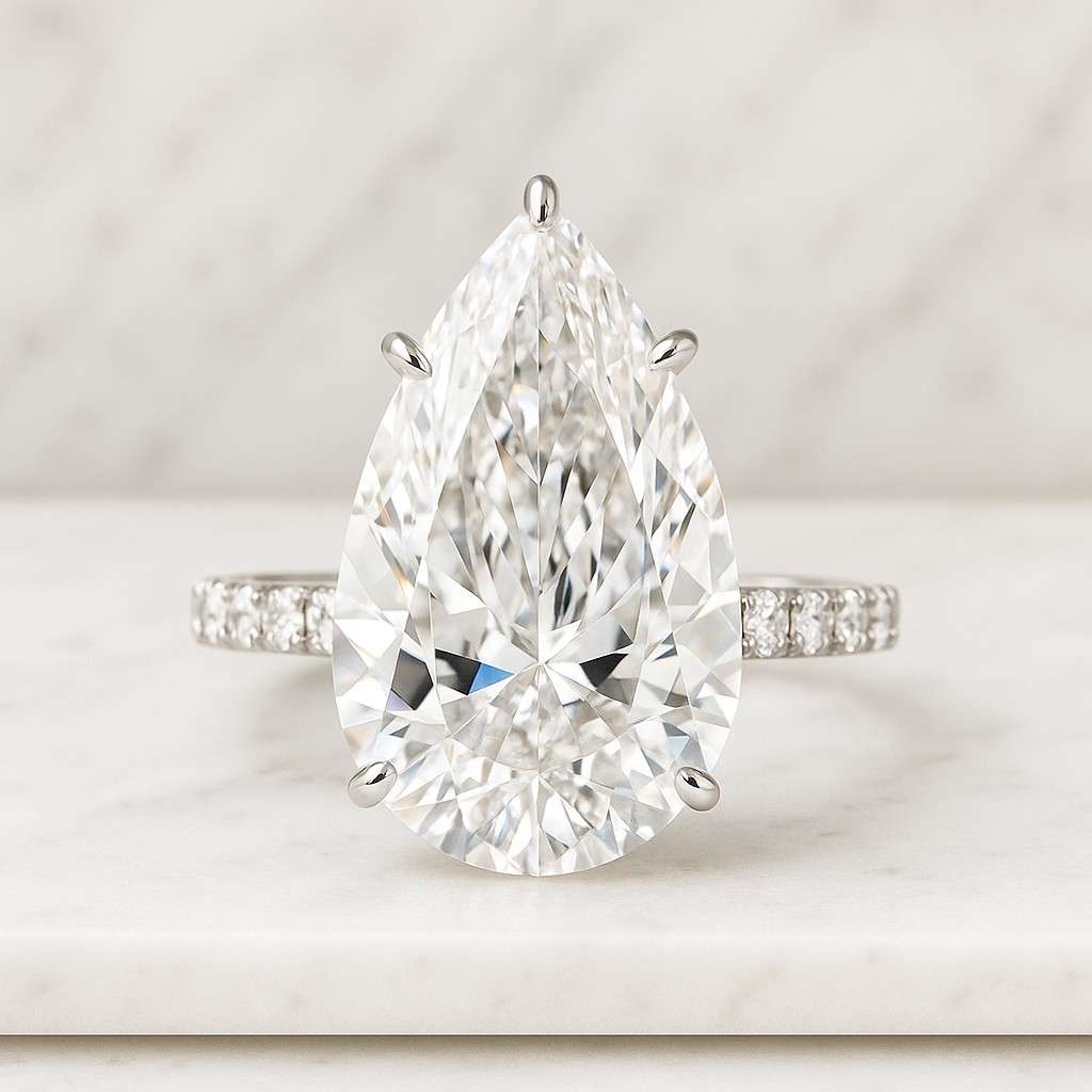 Elongated Oval Cut Bridal Set Classic Solitaire Engagement Ring Matching Pave Wedding Band Solid Gold Wedding Ring For Her