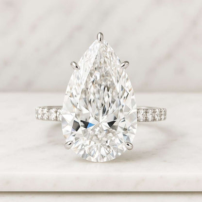 Elongated Oval Cut Bridal Set Classic Solitaire Engagement Ring Matching Pave Wedding Band Solid Gold Wedding Ring For Her