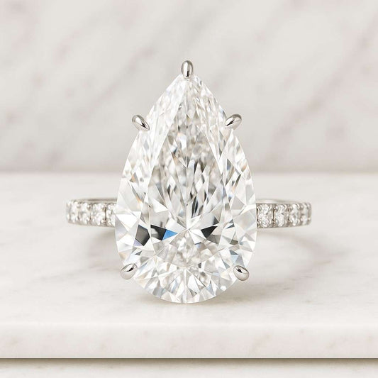 Elongated Oval Cut Bridal Set Classic Solitaire Engagement Ring Matching Pave Wedding Band Solid Gold Wedding Ring For Her