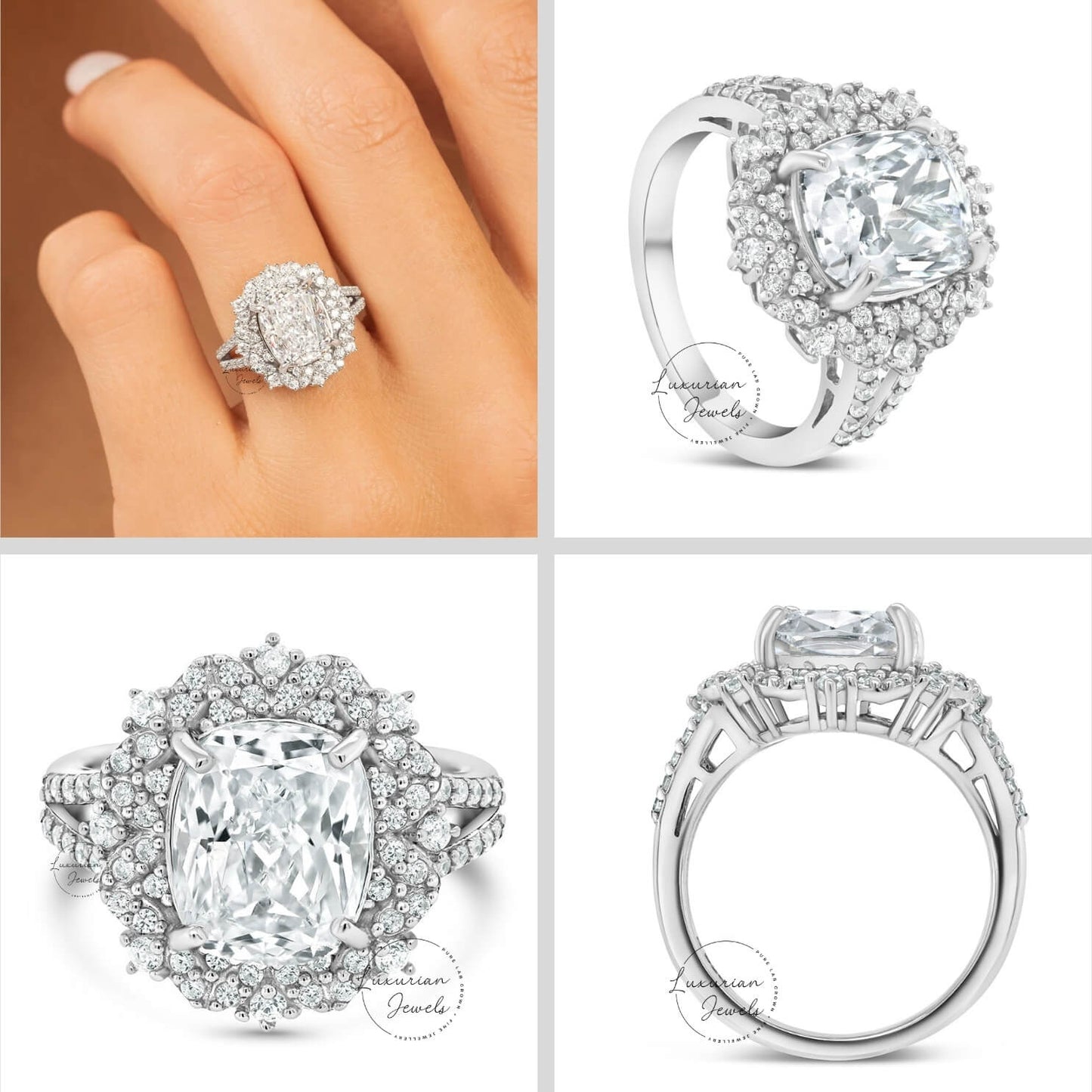 Elongated Cushion Cut Diamond Ring In 10k White Gold