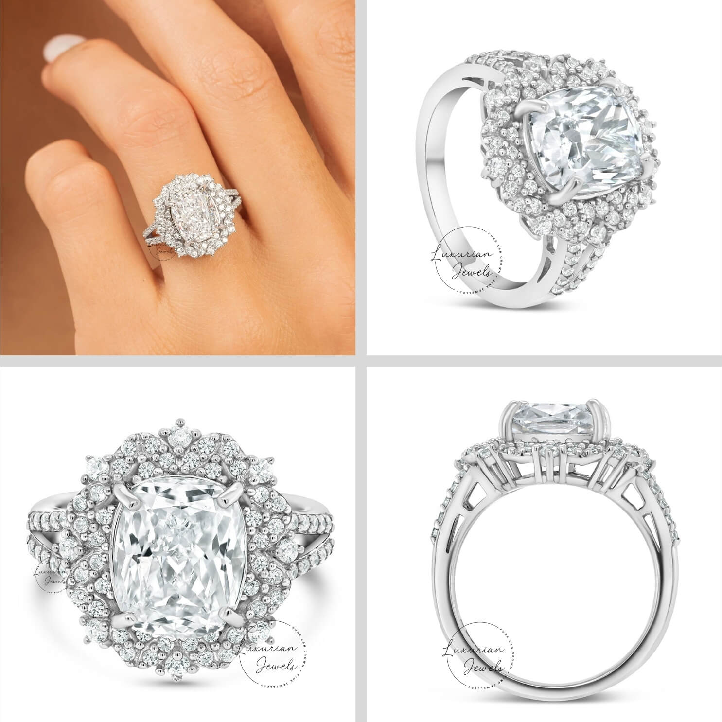Elongated Cushion Cut Diamond Ring In 10k White Gold