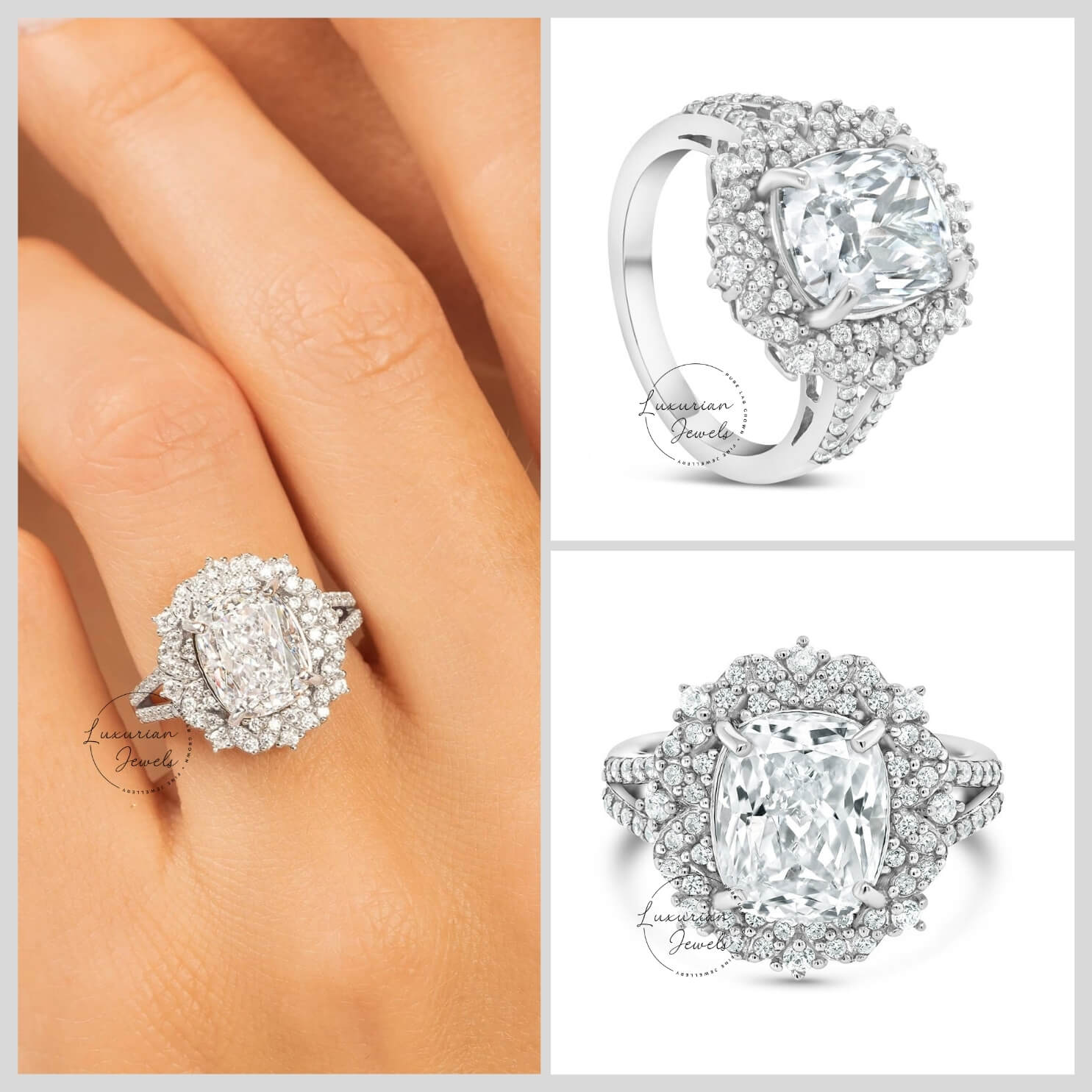 Elongated Cushion Cut Diamond Ring In 14k White Gold