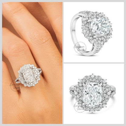 Elongated Cushion Cut Diamond Ring In 14k White Gold