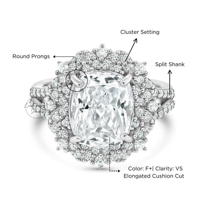 Elongated Cushion Cut Diamond Ring In 18k Gold