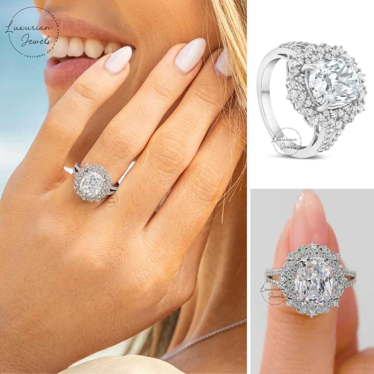 Elongated Cushion Cut Diamond Ring In 18k White Gold