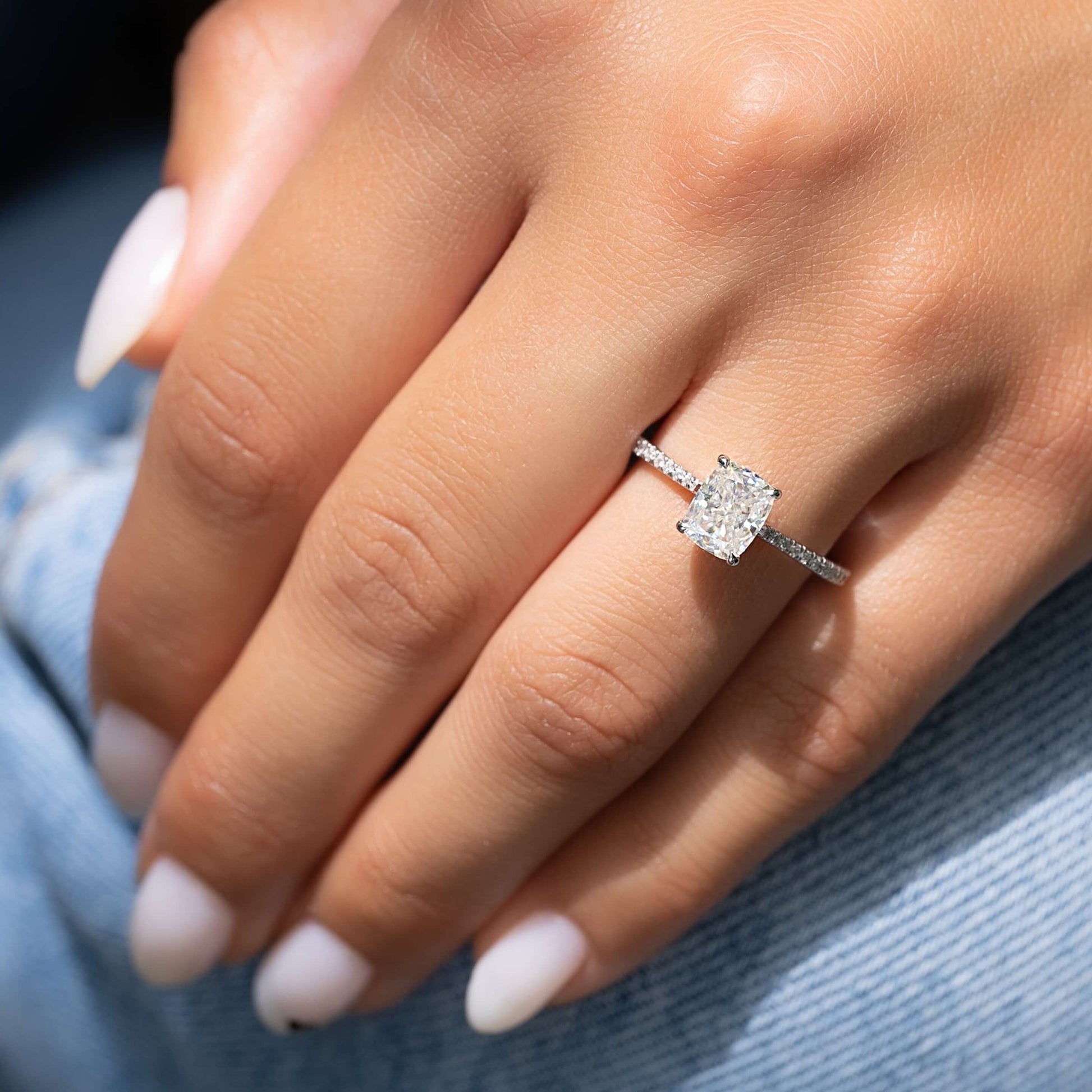 Elongated Cushion Cut Diamond Wedding Ring