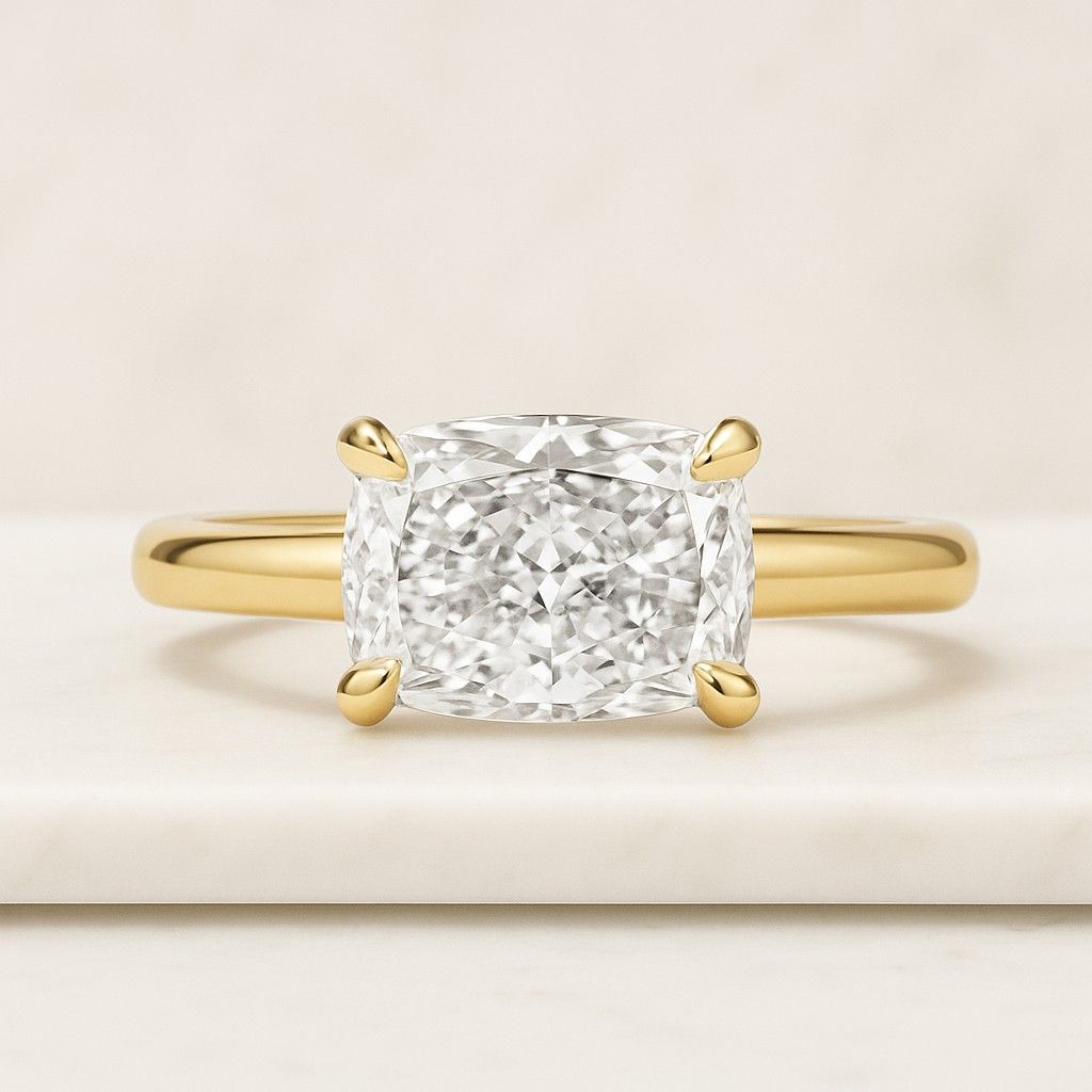 Elongated Cushion Cut Lab Diamond Ring IGI Certified Three Stone Engagement Ring Side Half Moon Cut Wedding Ring Gift for Her