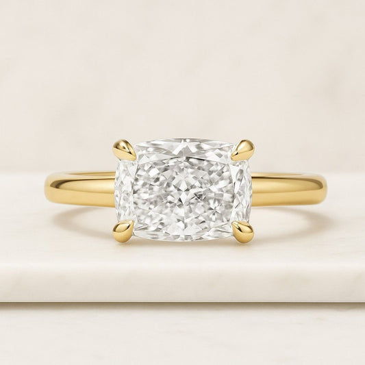 Elongated Cushion Cut Lab Diamond Ring IGI Certified Three Stone Engagement Ring Side Half Moon Cut Wedding Ring Gift for Her